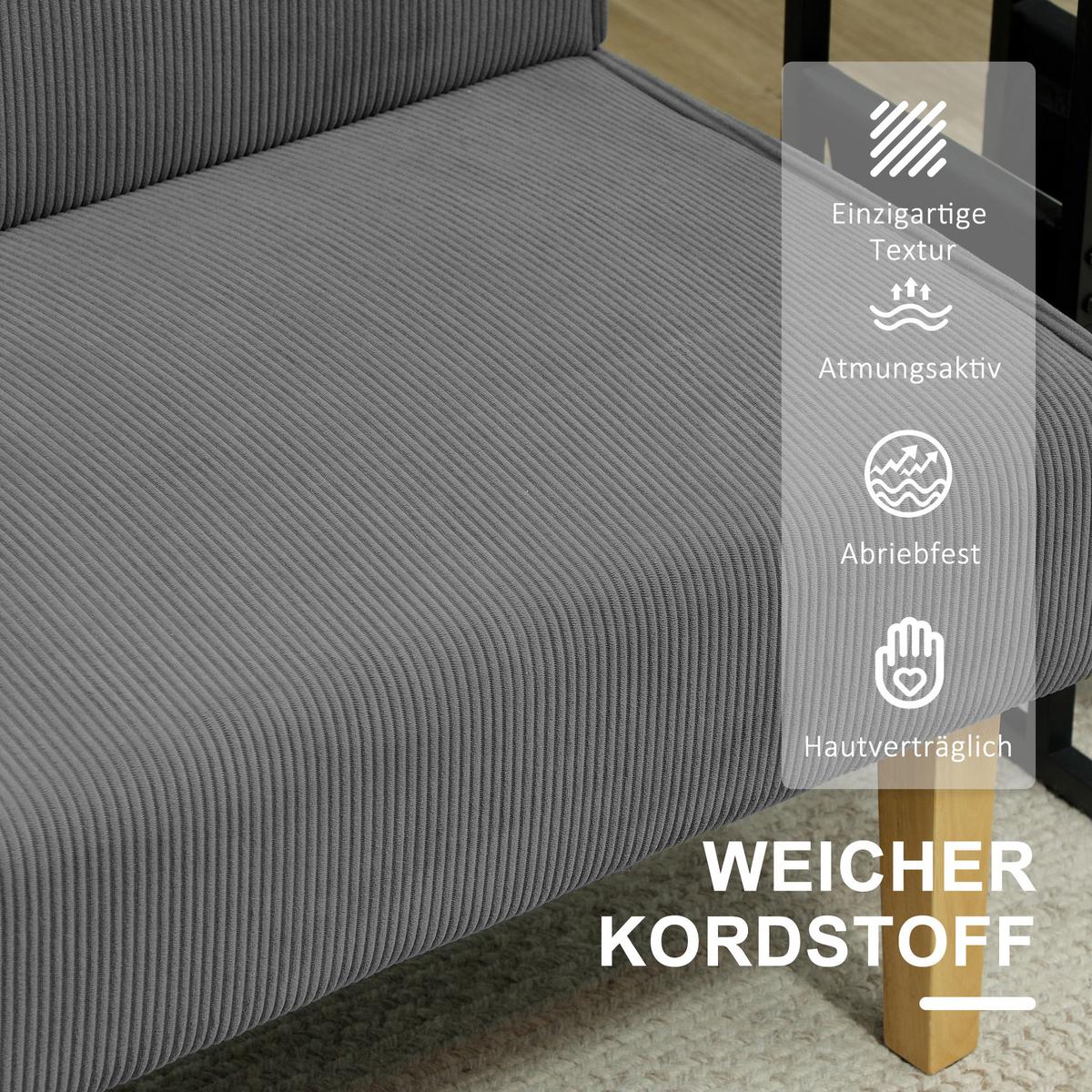 SOFA 2 Sitzer, mit Cord-Optik, 110 x 62 x 85 cm, Grau - Grau, Textil (62/85/110cm) - HOMCOM