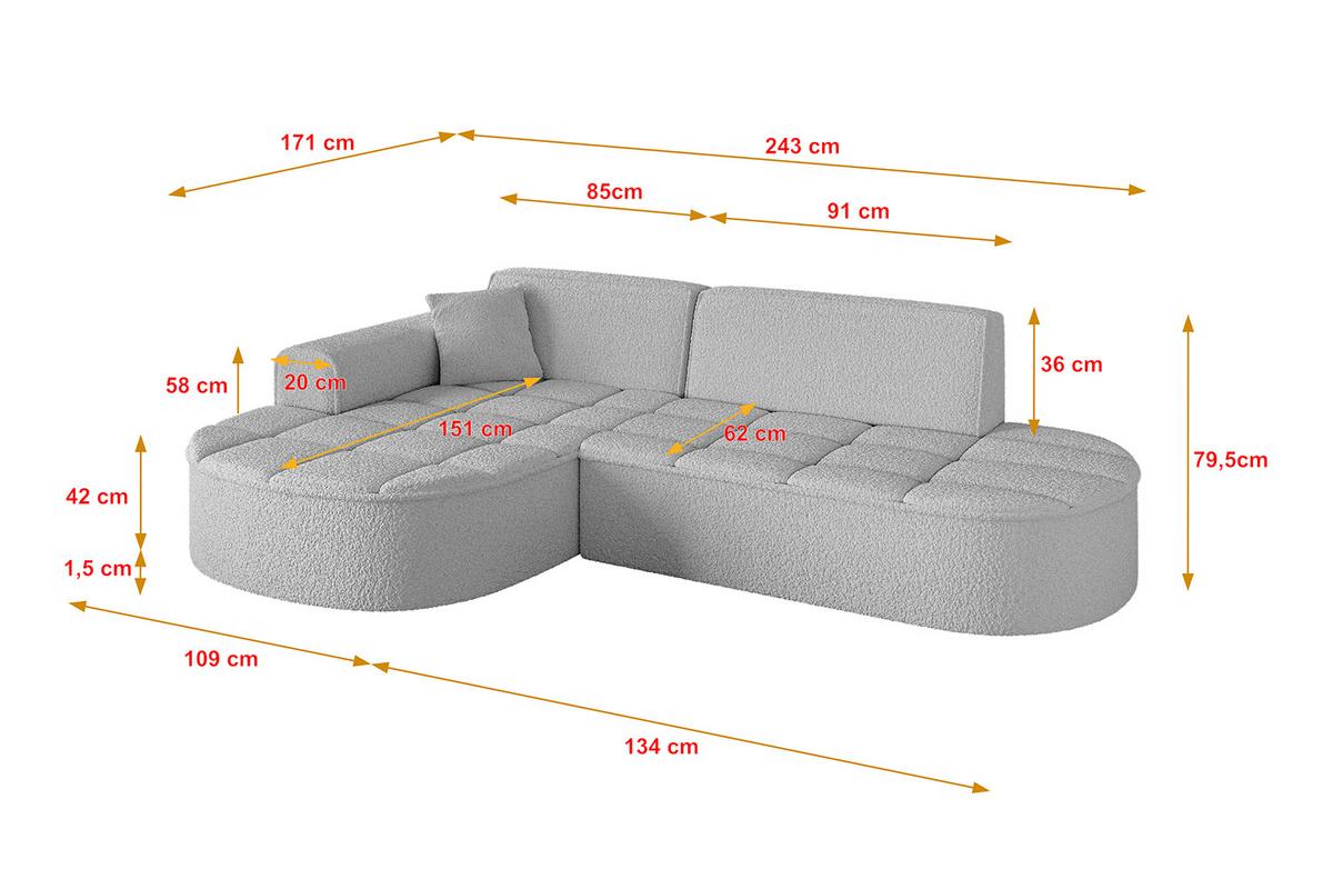 ECKSOFA Ottomane Links TARO-L1 - 243x171x79,5 cm Hellgrau - Hellgrau, Holzwerkstoff/Textil (243/171cm) - ALTDECOR