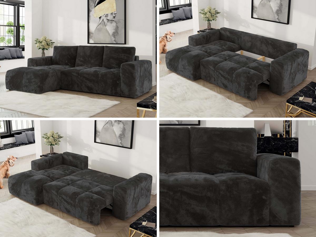 ECKSOFA MONIVA Dunkelgrau Plüsch - Links - Dunkelgrau/Schwarz, Textil (164/266cm) - MKS