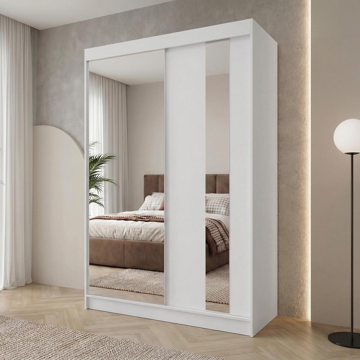 SCHWEBETÜRENSCHRANK Gaja 160/216/61 Weiß mit Spiegel und Schubladeneinsätze - Weiß, Holzwerkstoff (160/216/61cm) - Beautysofa