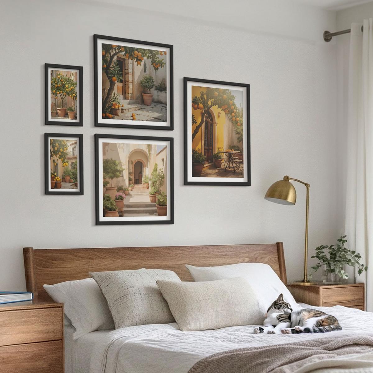 BILDER SET 5er Set - 50x50 cm & 20x30 cm & 40x60 cm Schwarzer Rahmen - Sommerlandschaften Flusswiese - Schwarz, Kunststoff (40/60cm) - TULUP