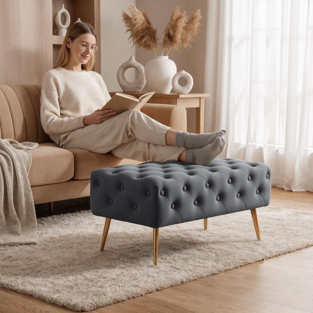 POLSTERBANK mit Samt - Optik Graphit 42/41/42 - Dunkelgrau, Textil (80/41/42cm) - RAUMHIRSCH FURNITURE