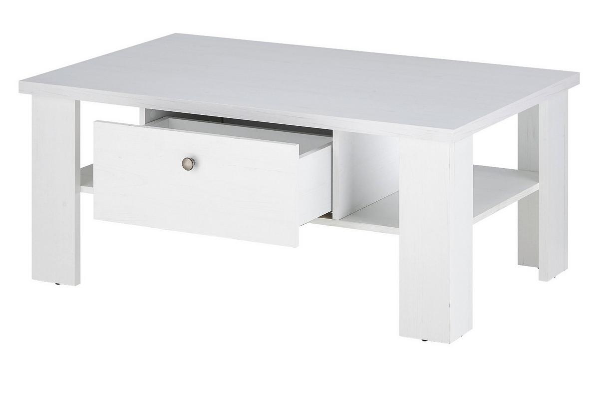 COUCHTISCH weiß Pinie Landhaus, Beistelltisch 107 x 67 cm, Soft-Close-Funktion - Weiß/Pinienfarben, Holzwerkstoff/Metall (110/70/45cm) - Furn.Design