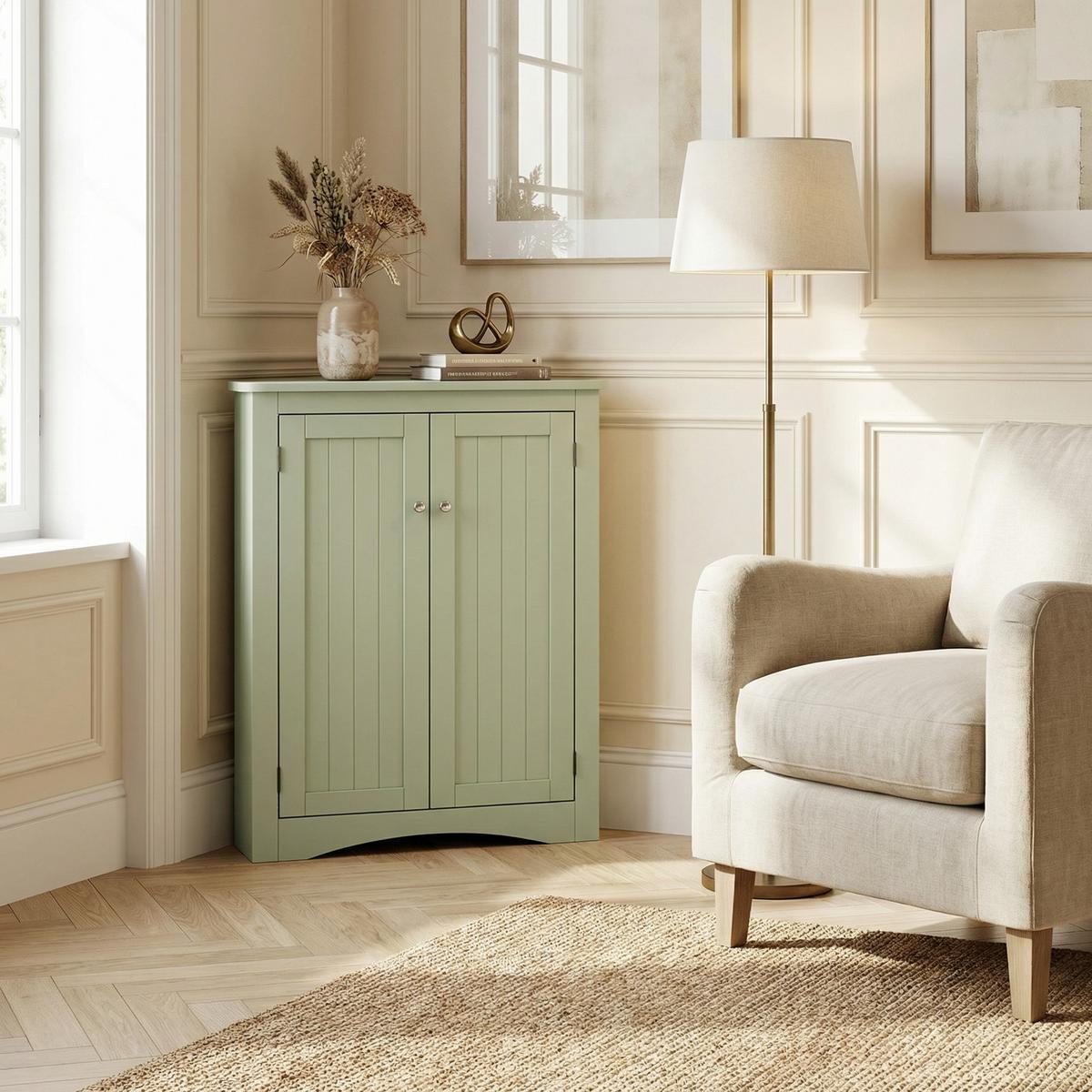 ECKSCHRANK In Grün 90 cm mit 2 Türen & 3 Ebenen - Mintgrün, Holzwerkstoff (61/90/34cm) - Urban Meuble