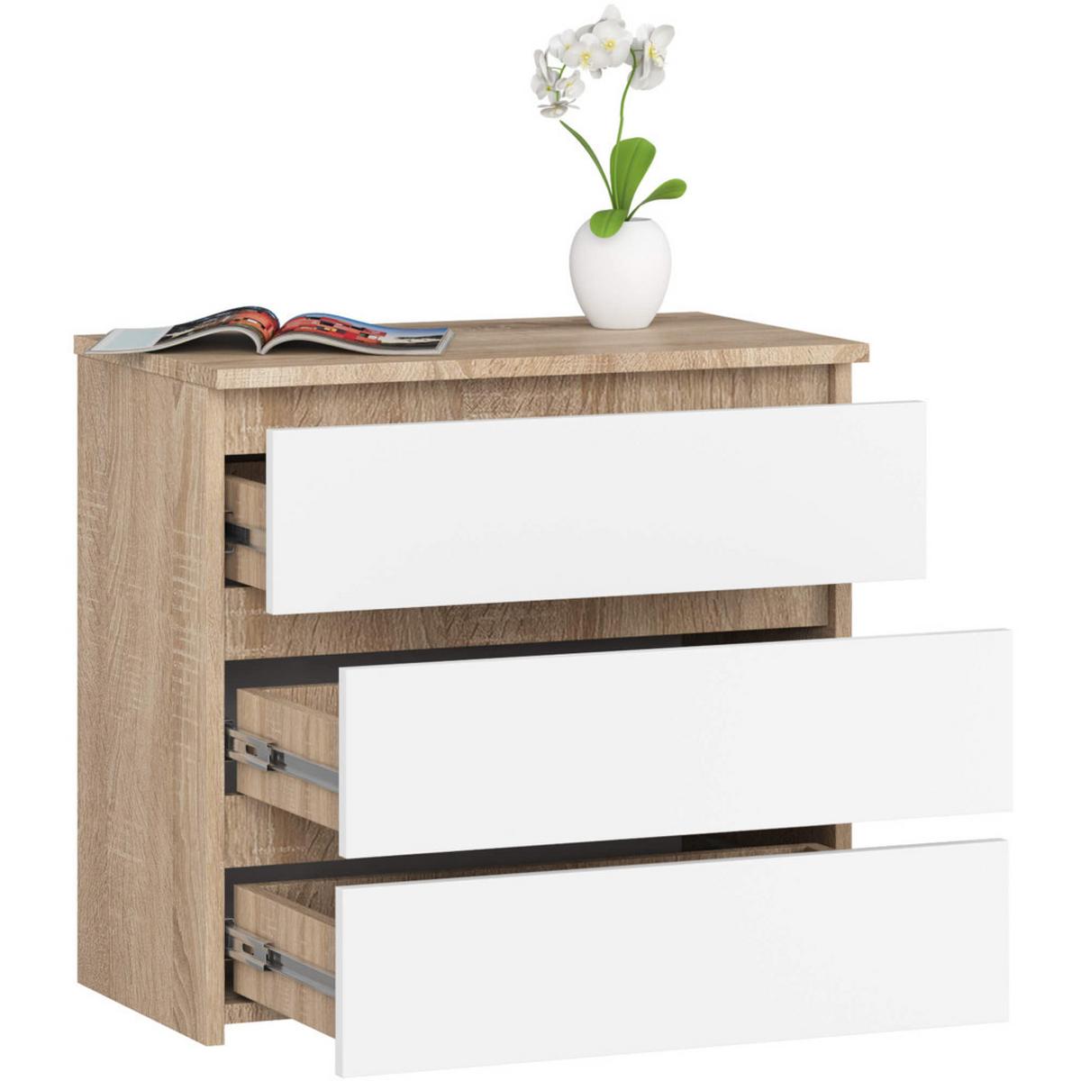 KOMMODE Eiche Sonoma, Weiß 57/60/35 - Weiß, Holzwerkstoff (60/57/35cm) - RAUMHIRSCH FURNITURE