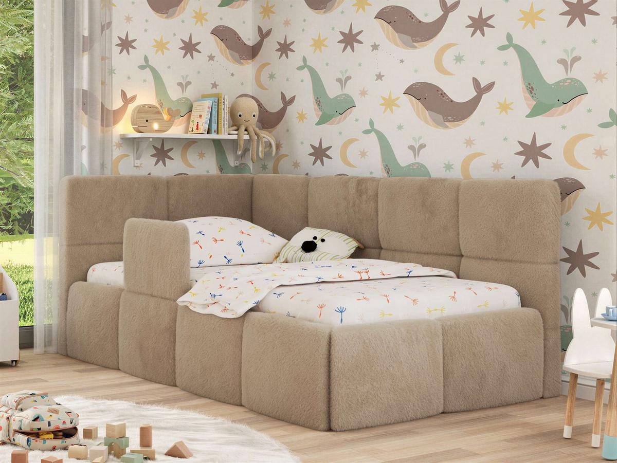 POLSTERBETT ARVO ALTA 90/200 - Beige Plüsch - Schaumstoffmatratze - Links - Beige, Textil (90/200cm) - MKS