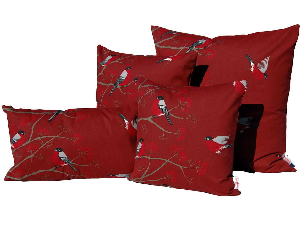 KISSENHÜLLE Beeren Vögel Baumwolle marsala 40/40 cm - Rot, Textil (40/40cm) - beties Heimtextil