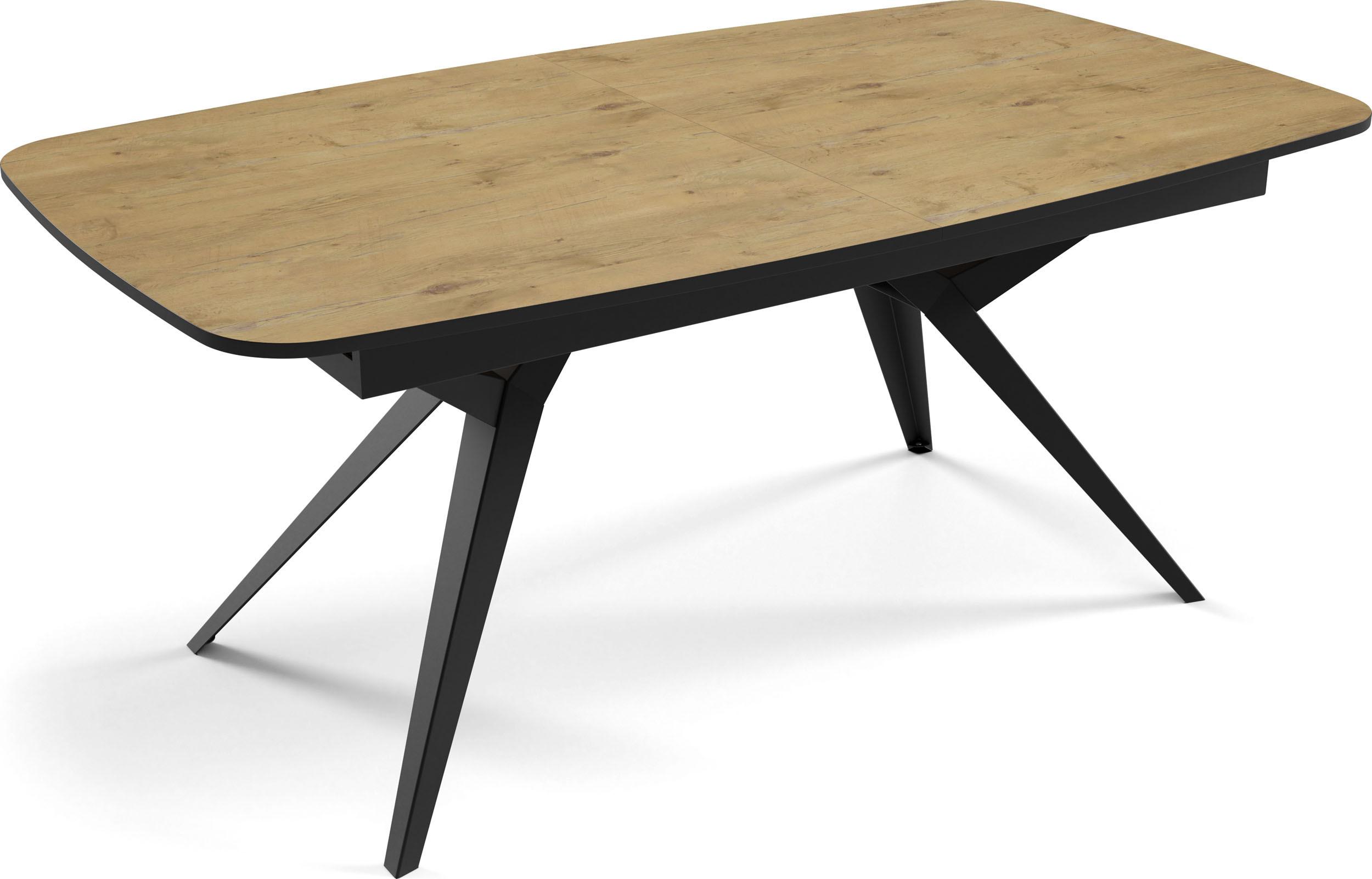 ESSTISCH Soren ausziehbar rechteckig oval, Eiche Hell Braun 180-380/100/76 cm - Eichefarben/Schwarz, Holzwerkstoff/Metall (380/100/76cm) - WFL GROUP