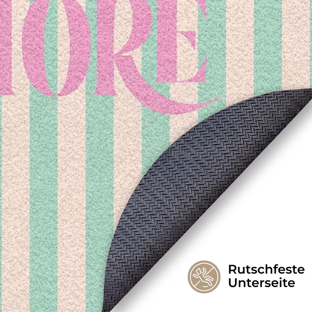 FUSSMATTE Rosa – Grün – Streifen – Amore 120x120 cm - Mintgrün, Kunststoff (120/0.4cm) - MuchoWow