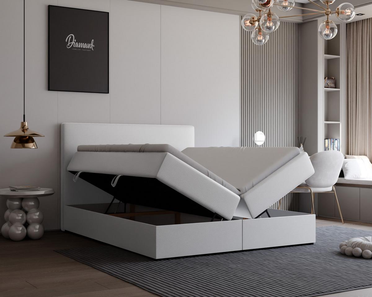 BOXBETT GIULIA 140/200 cm mit Matratze und Topper, Weiß - Weiß, Textil (140/200cm) - Idohome