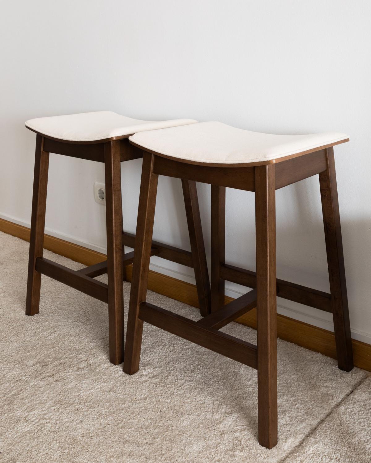 BARHOCKER 2er-Set Holz Cremeweiß/Dunkelbraun Dixon - Dunkelbraun, Holz (45/63/39cm) - Beliani