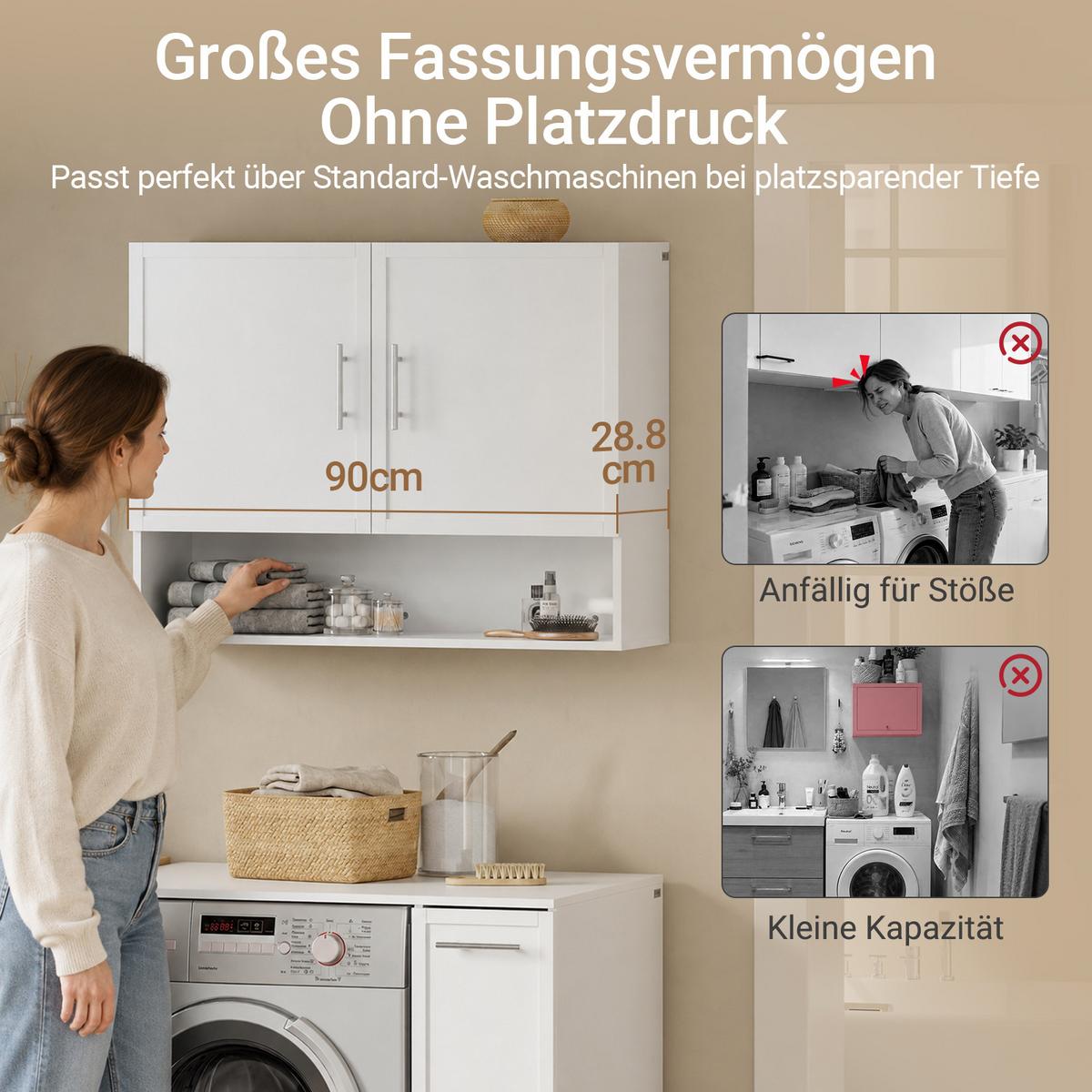 WANDSCHRANK mit offenen Fach und Doppeltüren BZR233-W - Weiß, Holzwerkstoff (90/28.5/70cm) - SoBuy