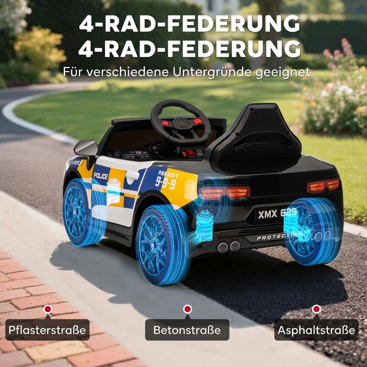 KINDER-POLIZEIAUTO Kunststoff Metall Weiß - Weiß, Kunststoff (96/60/45cm) - AIYAPLAY
