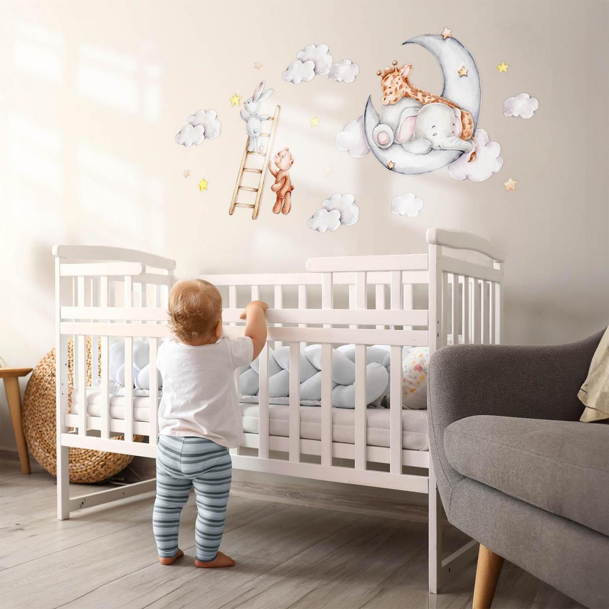 WANDAUFKLEBER 80x109cm - Mond, Wolken, Sterne - Multicolor, Kunststoff (80/109/0.1cm) - Wallfluent