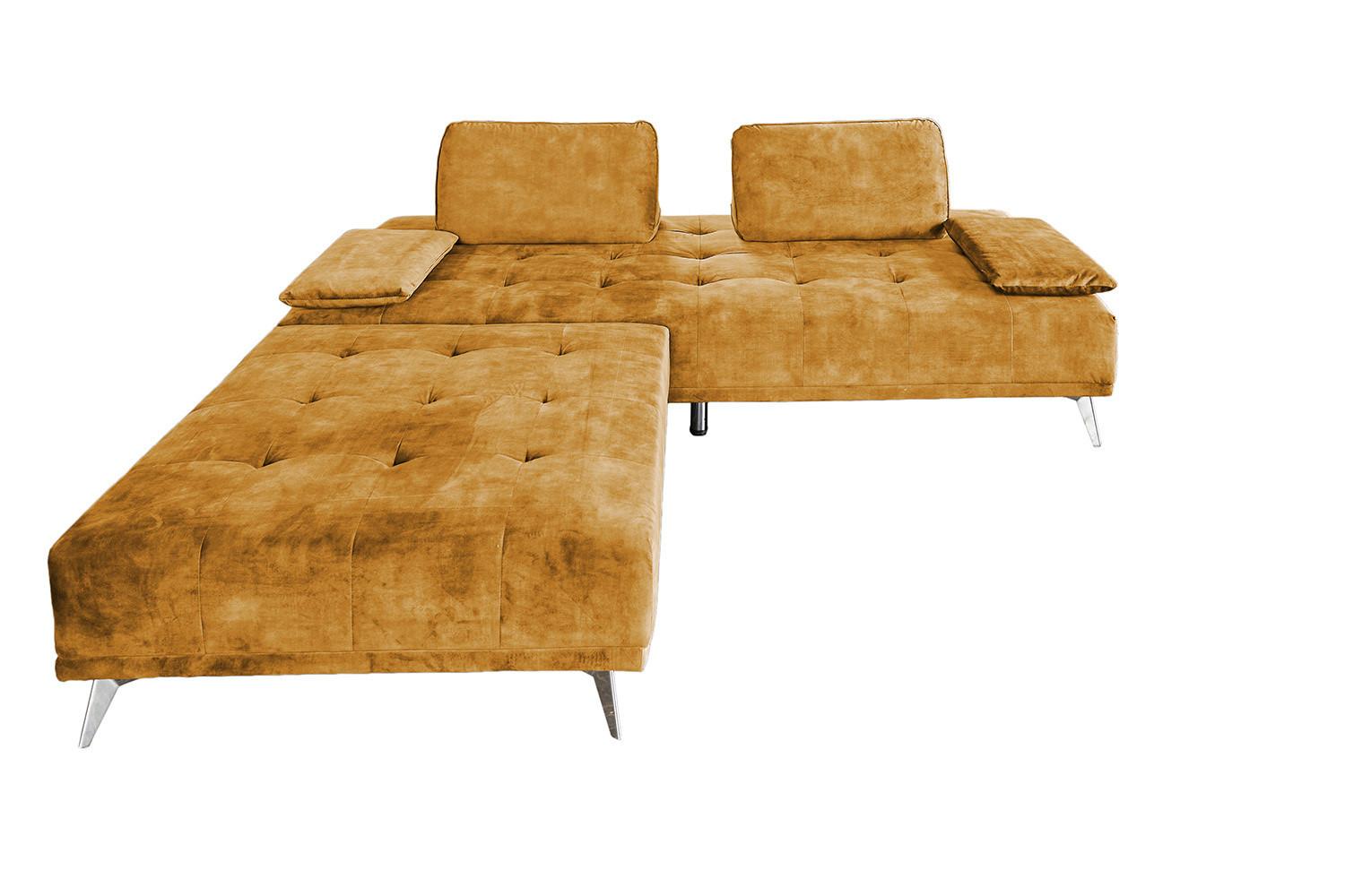 SOFA MIT HOCKER WIOLO Braun Velvet - Silberfarben/Braun, Textil/Metall (240/80/110cm) - KAWOLA