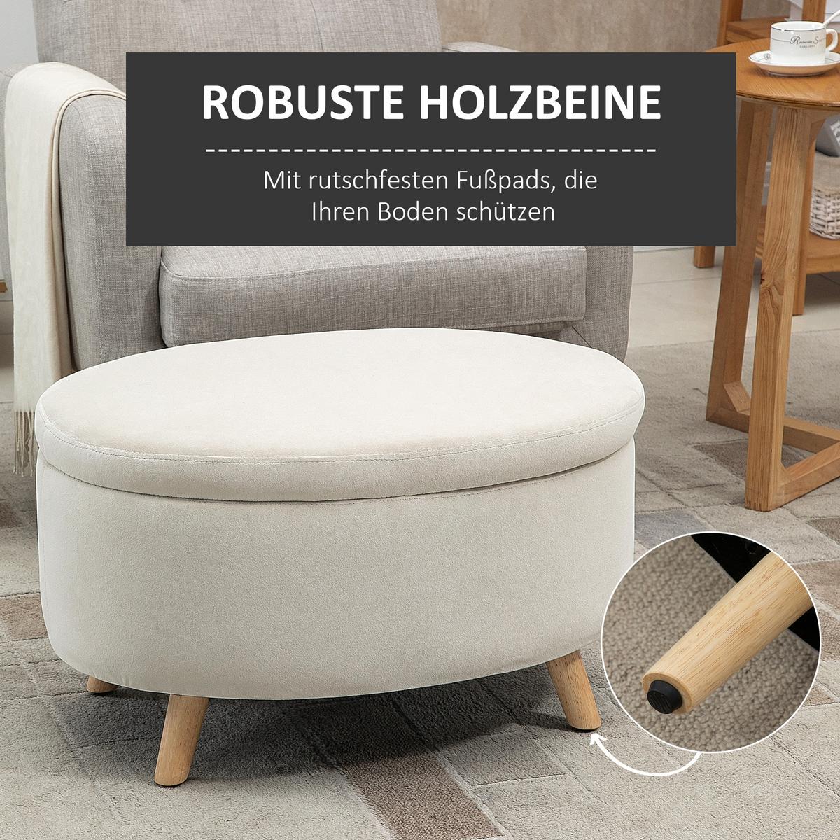 SITZBANK mit Stauraum, Oval Polsterbank mit Deckel, Bettbank mit Samtoptik Beige - Blau, Kunststoff (51.5/42/71cm) - HOMCOM