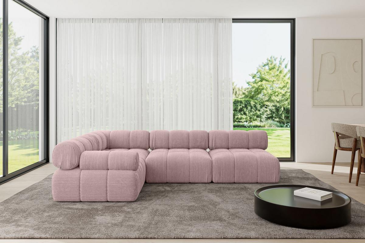 ECKSOFA modulares Sofa Mende-L2 - 285x190x70 cm Rosa Cord - Rosa, Holzwerkstoff/Textil (285/190cm) - ALTDECOR