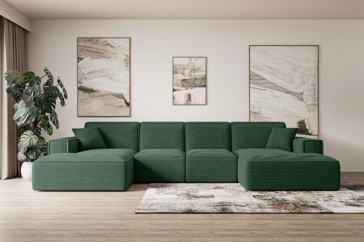 WOHNLANDSCHAFT SIERRA-U - 349x169x80 cm Grün Cord - Schwarz/Grün, Holzwerkstoff/Kunststoff (349/80/169cm) - ALTDECOR