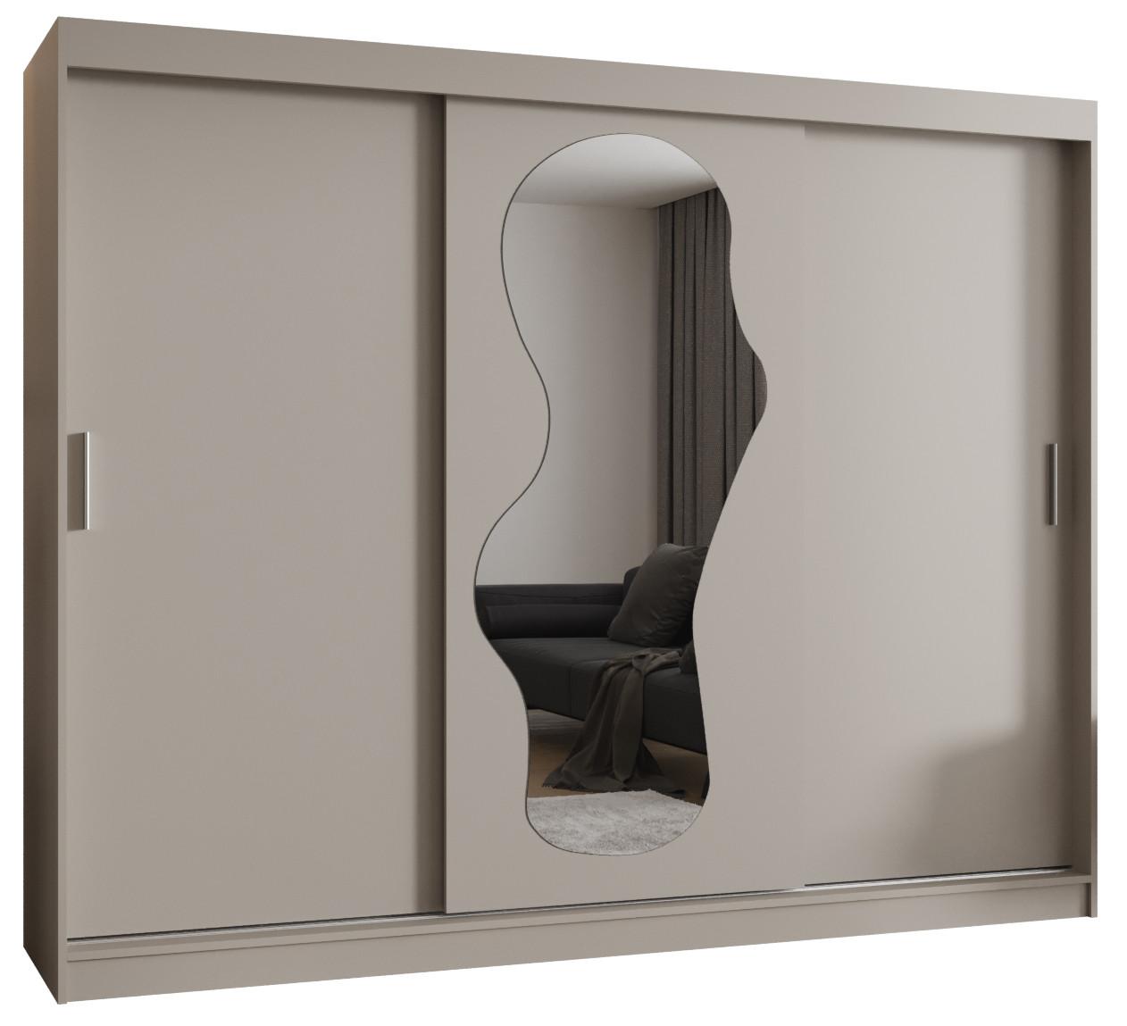SCHIEBETÜRENSCHRANK mit Spiegel ULTRA 200/250/62 3-türig - Kaschmir/Silberfarben, Holz (250/200/62cm) - MÖBEL KRYSPOL