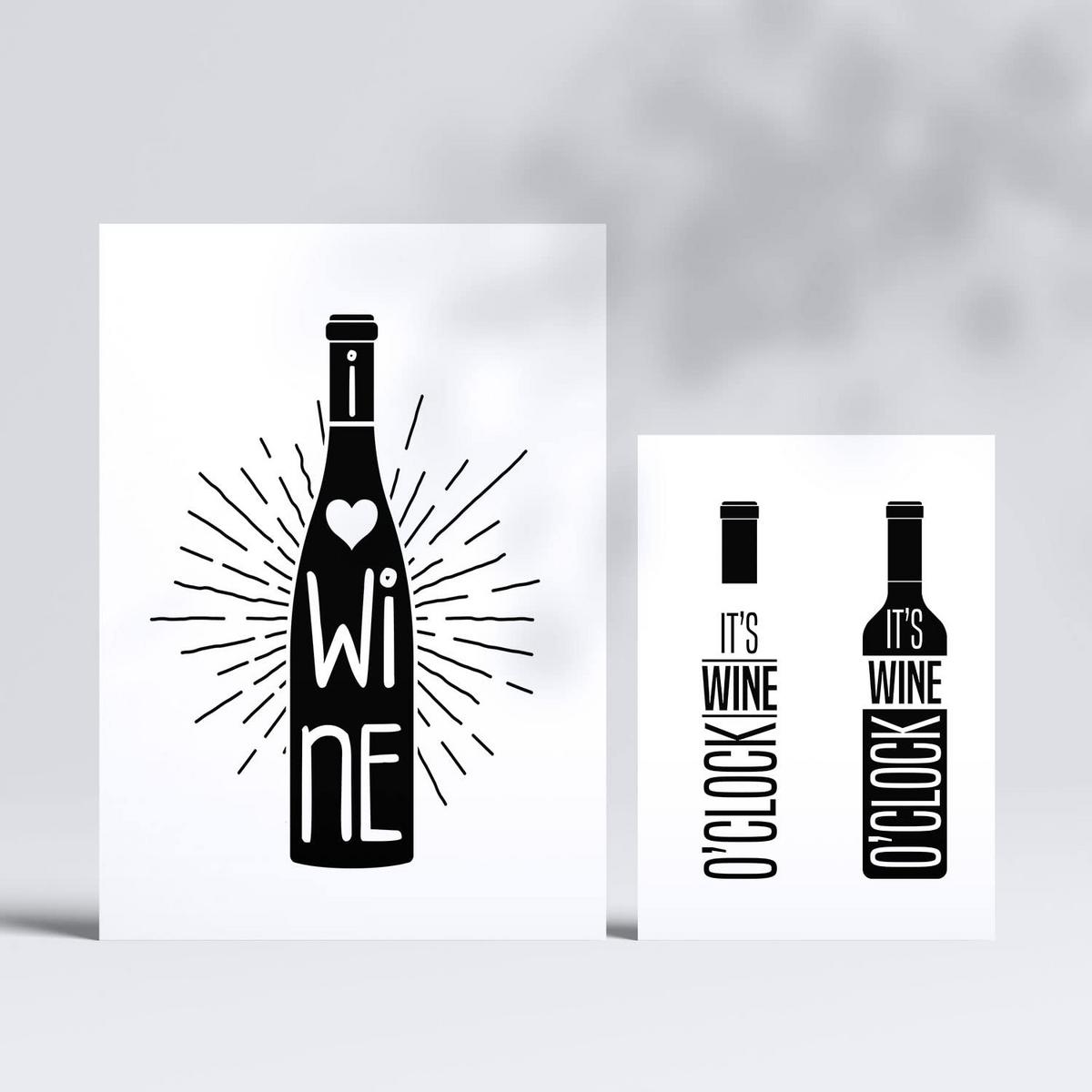 POSTER Set Mit 6 Wein Kaffee & Getränken Im Werbetafel Illustrationen A3 & A4 Rahmenlos - Klar, Papier (29/3cm) - Nacnic