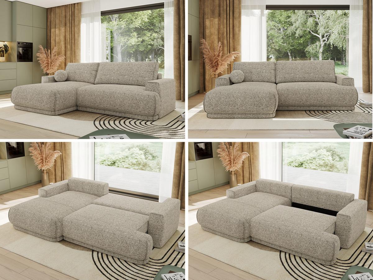 ECKSCHLAFSOFA RINA L Beige Strukture - links - Beige/Schwarz, Kunststoff/Textil (267/170cm) - MKS