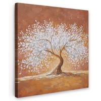 LEINWANDBILD Abstrakt - Baum - Weiß - Blätter Deko Groß 90x90 cm - Braun, Textil (90/90cm) - MuchoWow