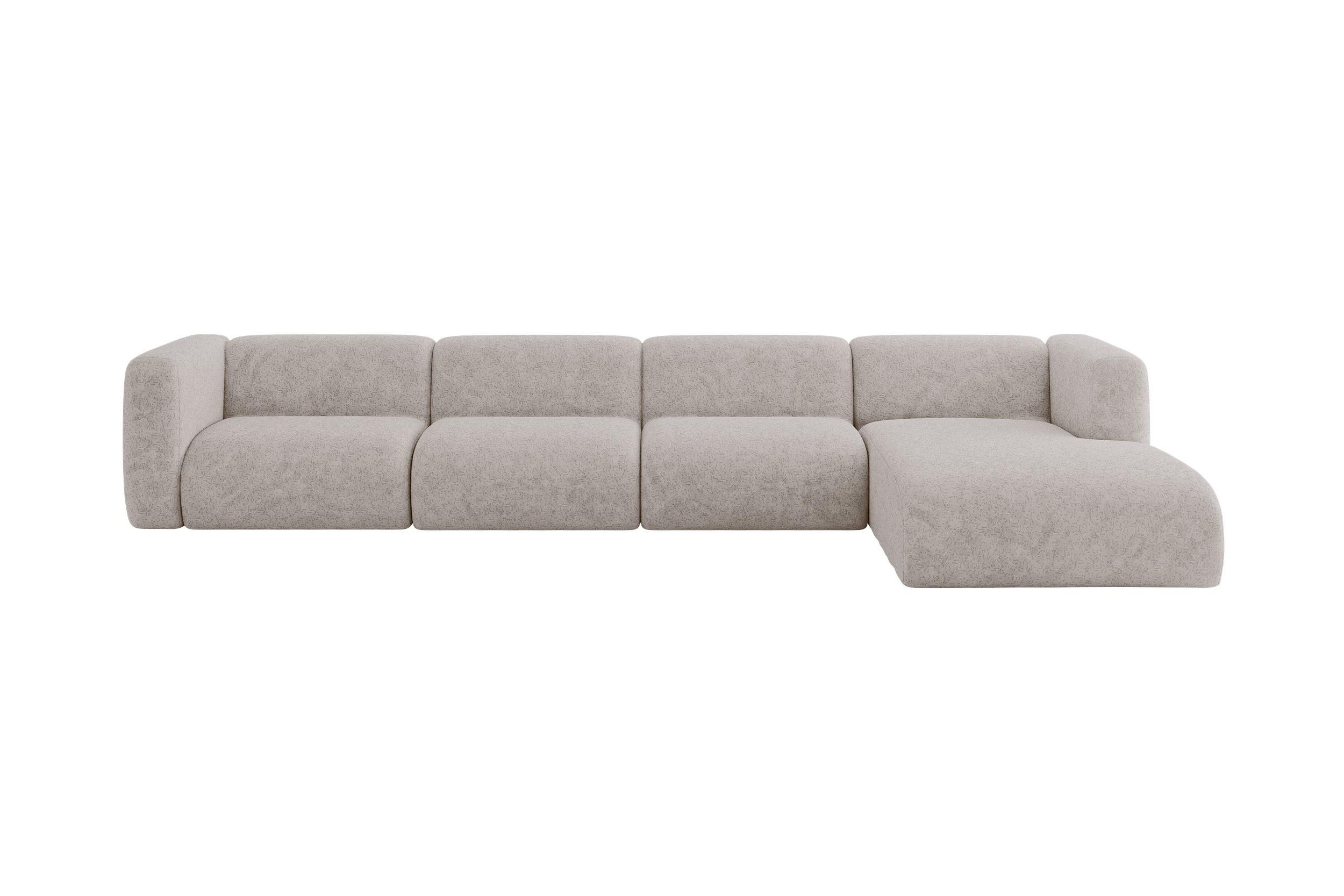 ECKSOFA Ottomane Rechts MIRA-L3 409x179x70 Hellgrau Velours - Hellgrau/Schwarz, Holzwerkstoff/Kunststoff (409/179cm) - ALTDECOR