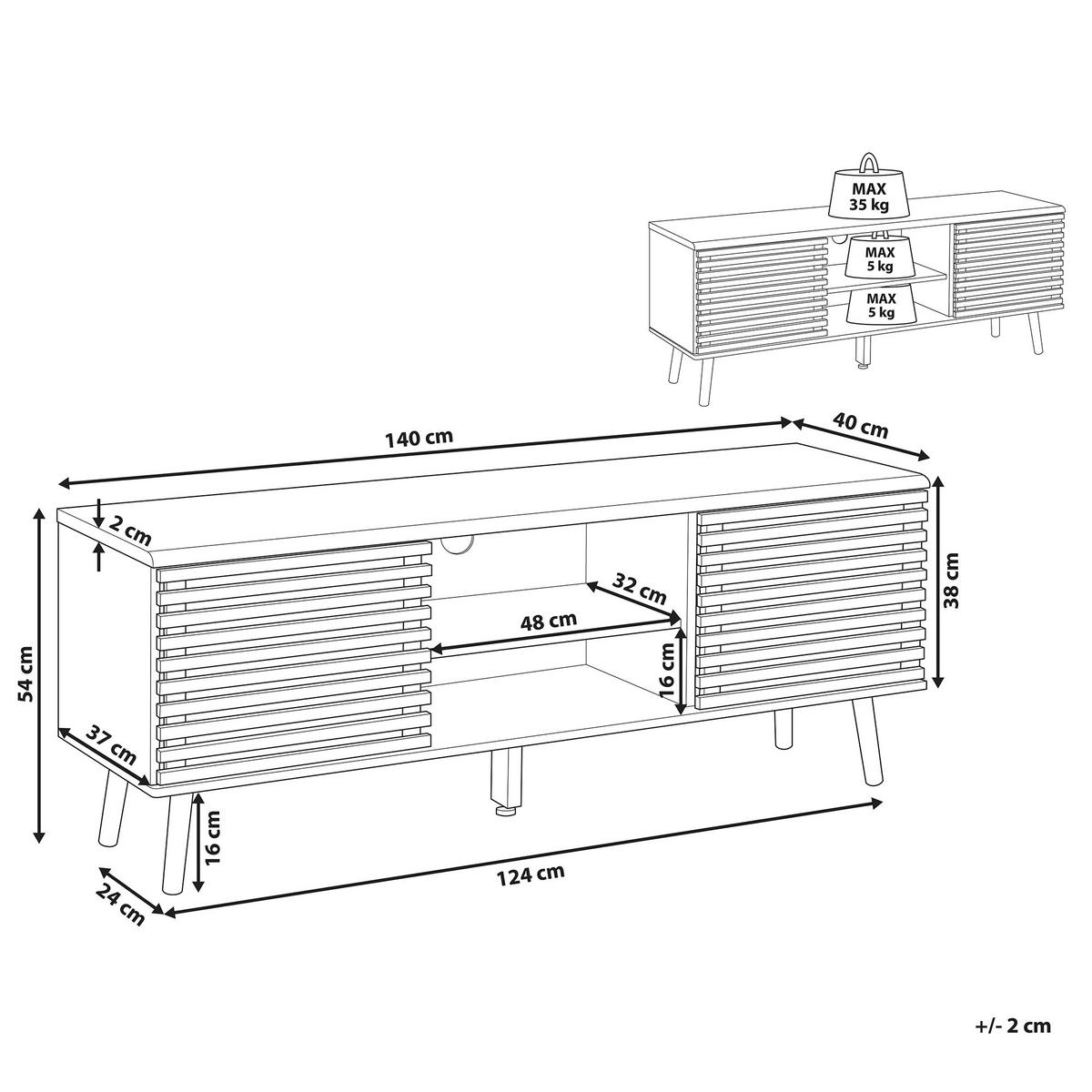 TV-MÖBEL Dunkelbraun, Schwarz PERTH 40/140/54 cm - Dunkelbraun, Holzwerkstoff (140/54/40cm) - Beliani