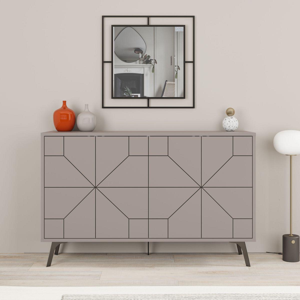SIDEBOARD mit 4 Türen und dekorierten Türen L123 cm - Dune - Taupe, Holzwerkstoff (35/62.4/16cm) - Calicosy