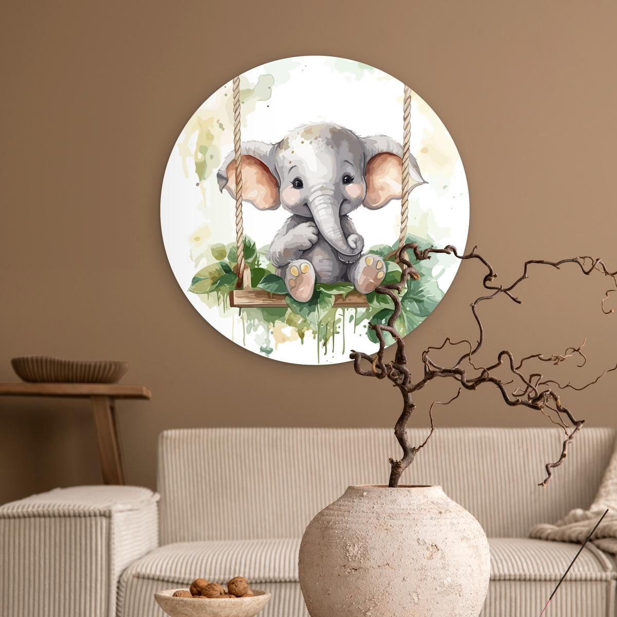 WANDBILD Elefant - Tier - Kinder - Dschungel Wanddeko Schlafzimmer 60x60 cm - Hellgrau, Kunststoff (60/60cm) - MuchoWow