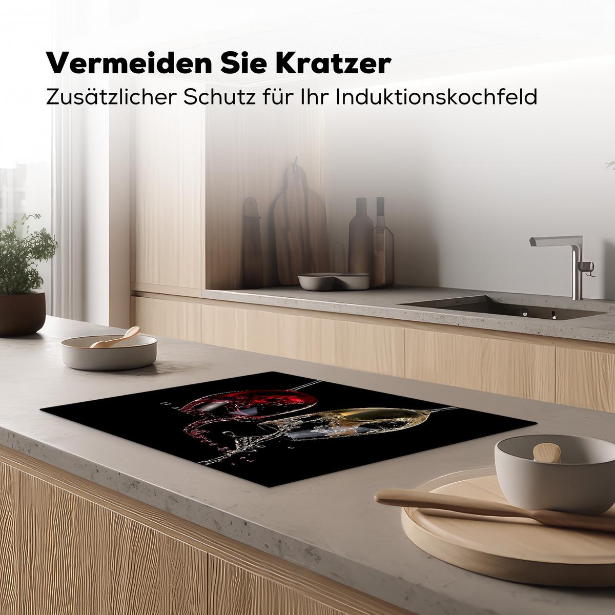 HERDABDECKPLATTE Rotwein - Weißwein - Glas - Schwarz Herdabdeckung Induktionsfeld 70x52 cm - Weinrot, Kunststoff (70/52/0.2cm) - MuchoWow