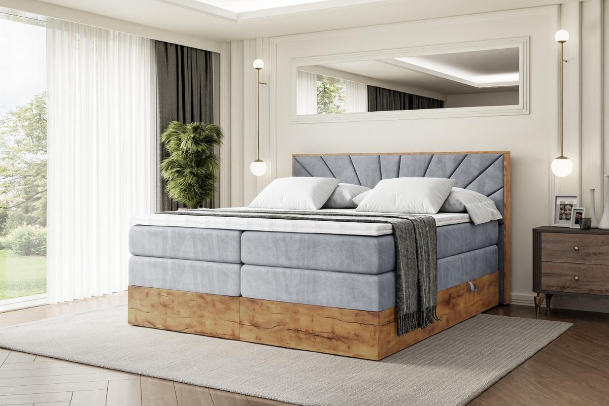 BOXSPRINGBETT mit Matratze H3|H4 und Lattenrost - LOLLI6 KING-160x200 - Grau Casablanca - Grau, Holzwerkstoff (160/200cm) - ALTDECOR