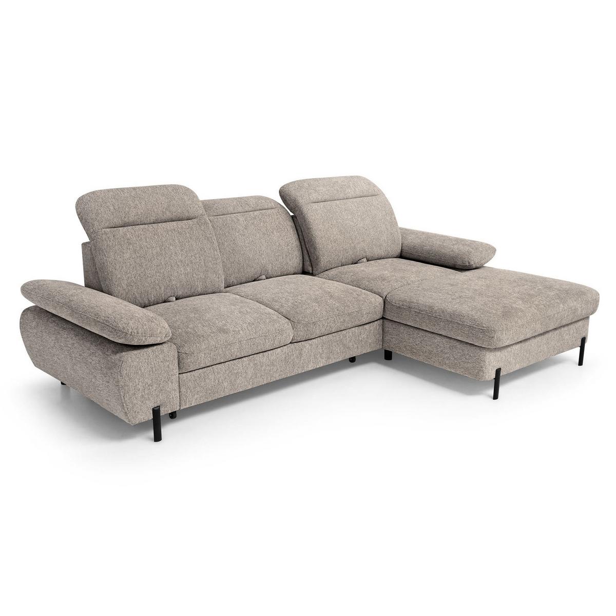 ECKSCHLAFSOFA Sora Mini mit verstellbaren Kopfstützen und Schlaffunktion, Chenille-Stoff, Hellbraun, Rechts - Hellbraun/Schwarz, Textil (190/285cm) - Beautysofa