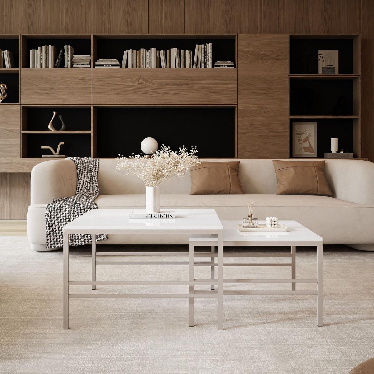 COUCHTISCH Weiße Glanz Cashmere Rahme - Weiß Hochglanz/Perlmutt, Holzwerkstoff (70/70/46cm) - Idohome