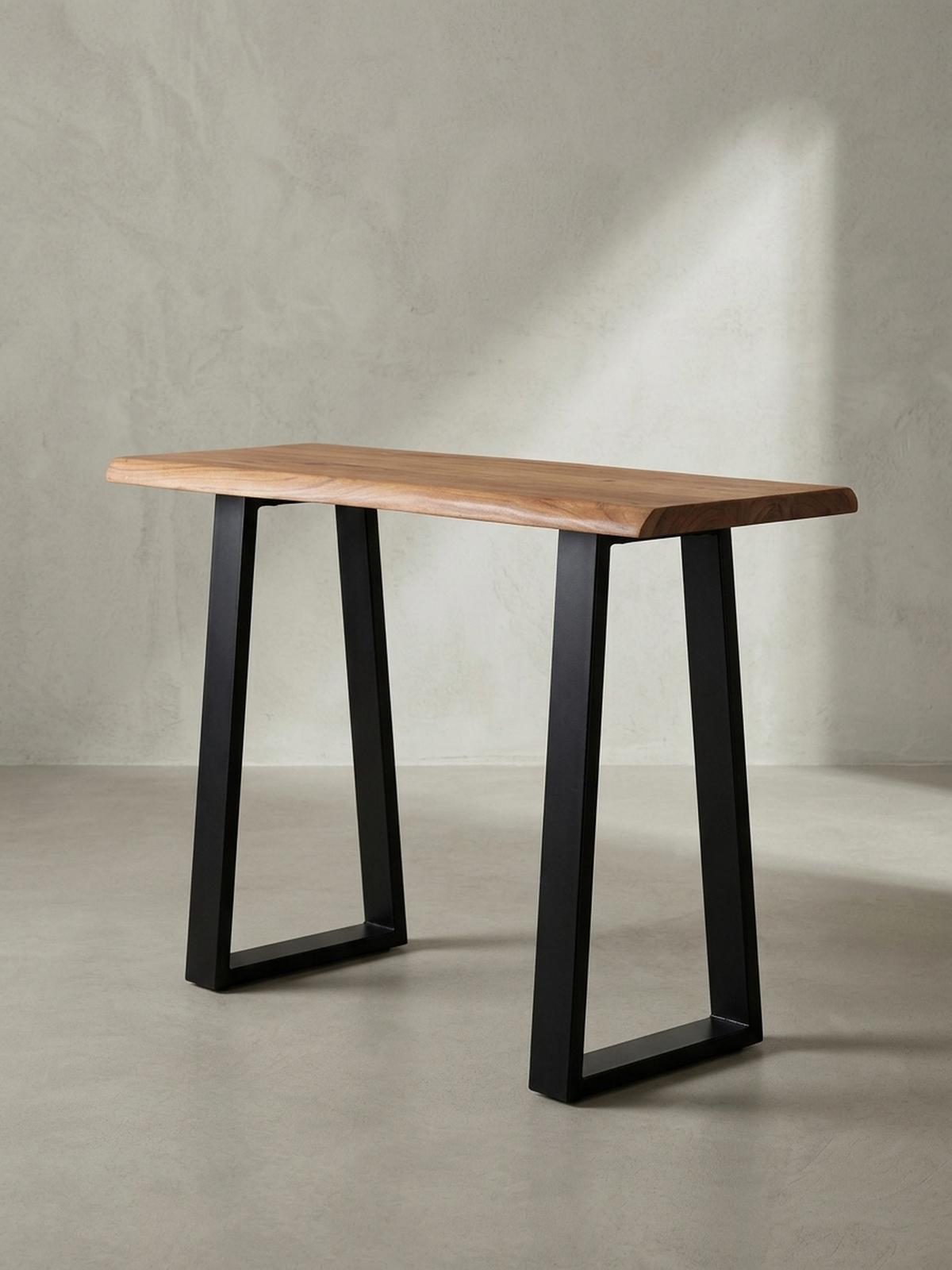 SCHREIBTISCH – Massivholz Akazie, 118x41 cm, Live-Edge Design, schmal - Schwarz/Braun, Holz/Metall (41/118/76cm) - KADIMA DESIGN