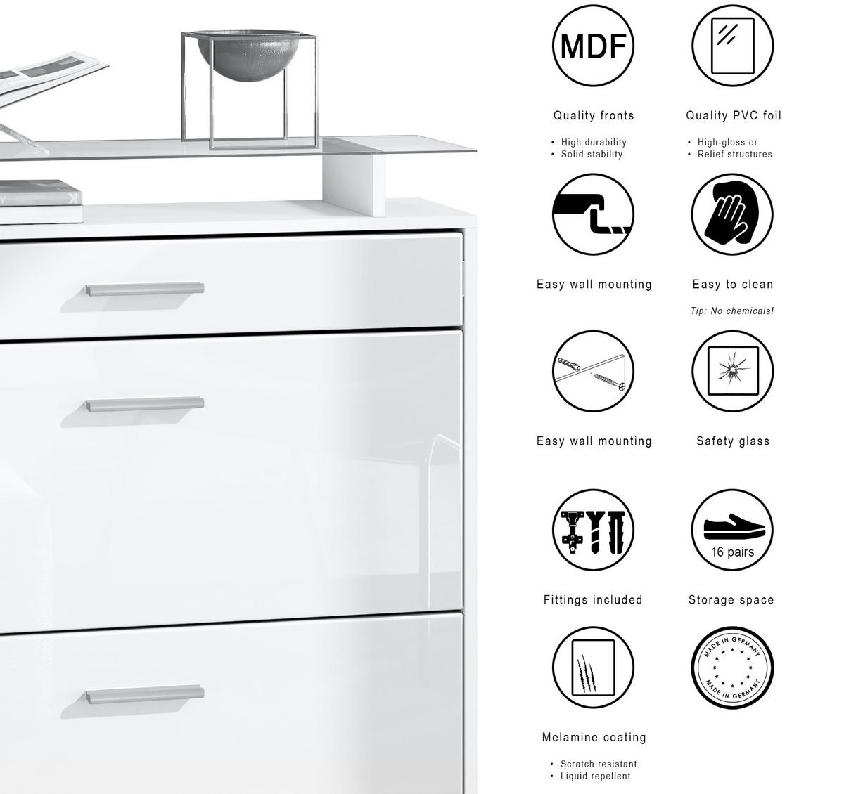 GARDEROBE Malea Front in Grau Hochglanz - Grau, Holzwerkstoff (180/180/23cm) - Vladon