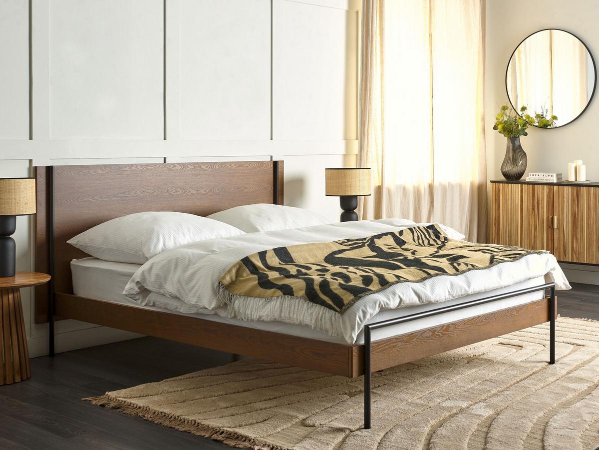 BETT mit Lattenrost 160/200 cm MDF-Platte Dunkelbraun Libermont - Dunkelbraun, Holz (160/200cm) - Beliani