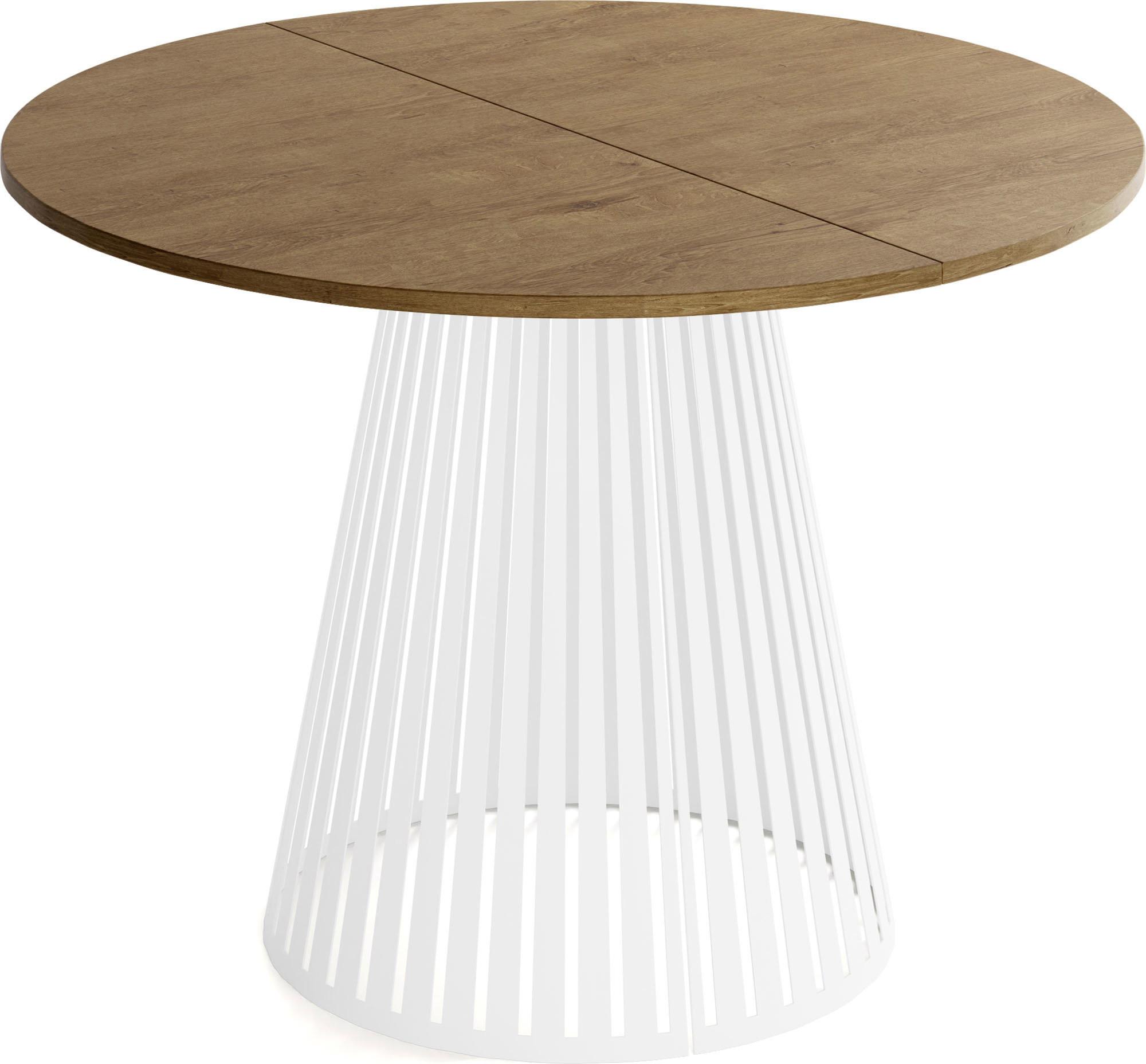 ESSTISCH Naro rund ausziehbar mit Weißem Lamellen-Metallgestell, Braun 120-200/120/76 cm - Alteiche/Weiß, Holzwerkstoff/Metall (120/196/76cm) - WFL GROUP
