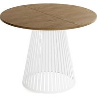 ESSTISCH Naro rund ausziehbar mit Weißem Lamellen-Metallgestell, Braun 120-200/120/76 cm - Alteiche/Weiß, Holzwerkstoff/Metall (120/196/76cm) - WFL GROUP