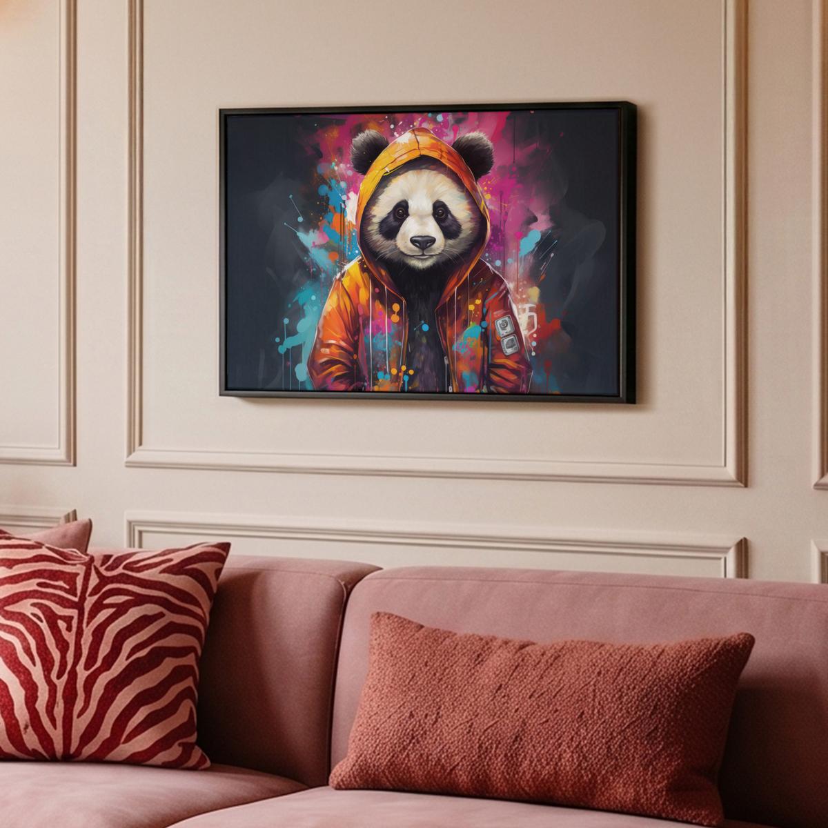 LEINWAND Bilder mit Rahmen - Panda - Jacke - Graffiti - Orange - 60x40 - Orange, Textil (60/40cm) - MuchoWow