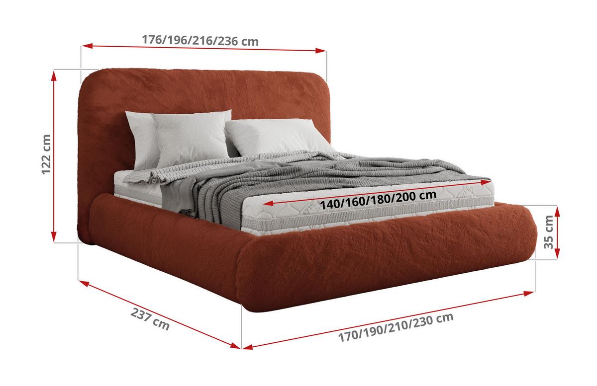 POLSTERBETT BENEA CLASSIC 200/200 - Orange Plüsch - Multipocket-Matratze - Orange, Textil (200/200cm) - MKS