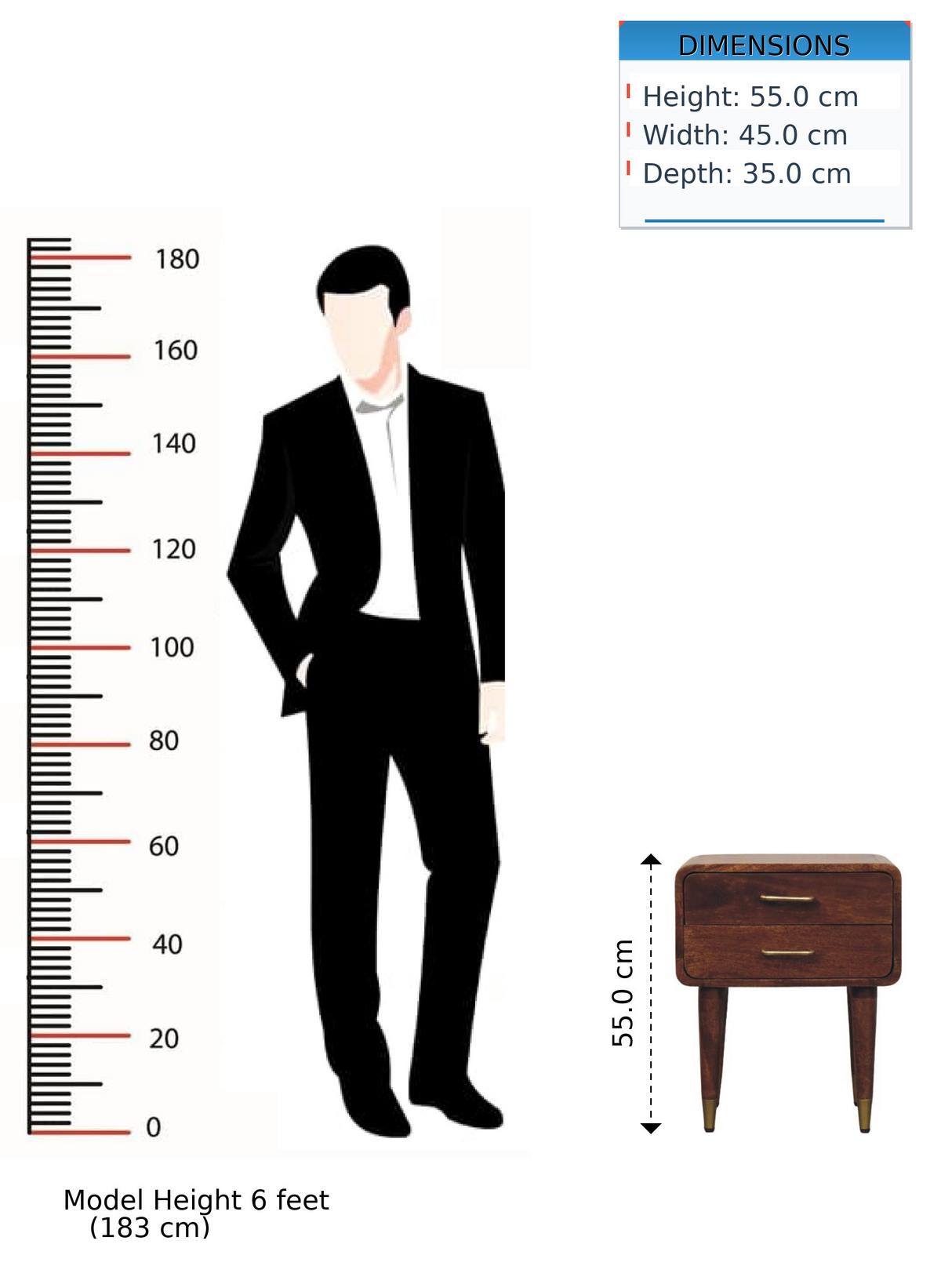 NACHTKASTEN Astor, 2 Schubladen, Dunkelbraun - Rotbraun/Messingfarben, Holz/Metall (45/55/35cm) - Artisan Furniture