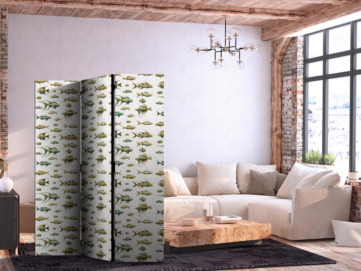 PARAVENT Beidseitig Bedruckter 3-tlg 135x172 cm Bunten Fische Im Boho Stil - Multicolor, Holz/Textil (135/172/3cm) - Muralo