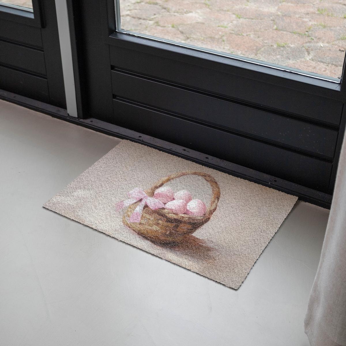 FUSSMATTE Korb - Eier - Rosa Schmutzmatte 60x40 cm - Beige, Kunststoff (40/60cm) - MuchoWow