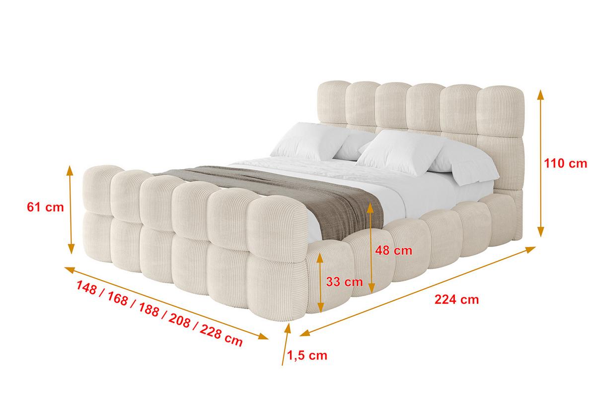 POLSTERBETT mit Bettkasten, Fußteil und Lattenrost, Bett mit Matratze H3/H4 - LEYA-Z 200x200 Beige - Creme, Holzwerkstoff/Textil (200/200cm) - ALTDECOR