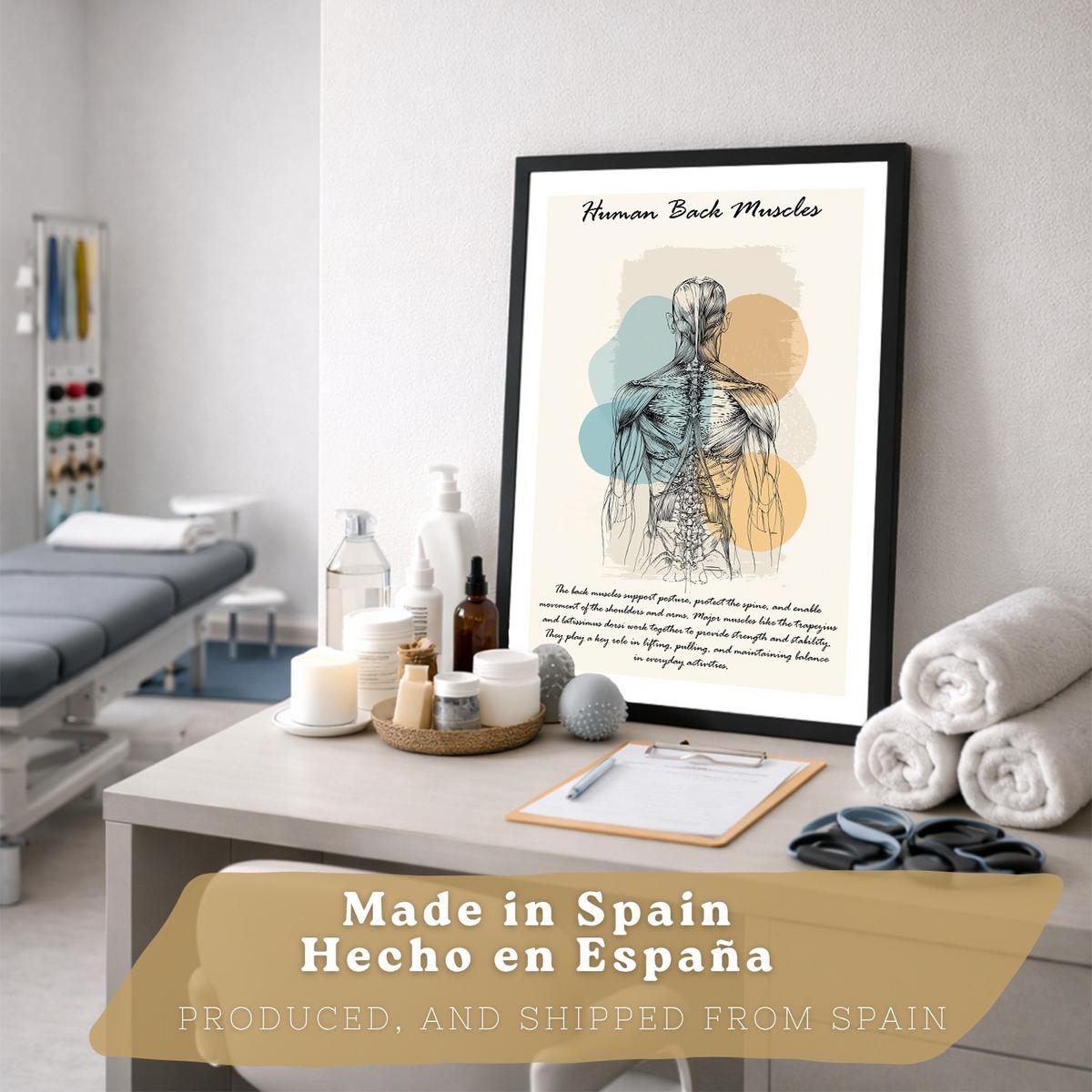 POSTER Set aus 4 Anatomie Mensch Lernposter Drucke und mit Muskeln Rücken Rippen Gehirn und Schädel Modernes Design Größe Schwarzer Rahmen A3 - Schwarz, Papier (29.7/42/3cm) - Nacnic