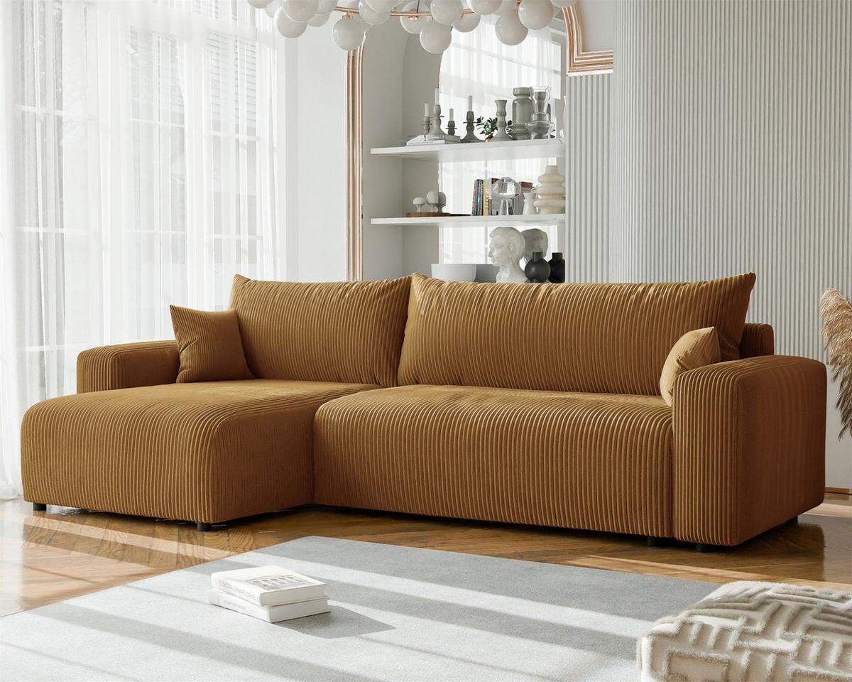 ECKSOFA Luna Max Mit Schlaffunktion - Gelb, Holzwerkstoff/Textil (278/145cm) - Fun Möbel
