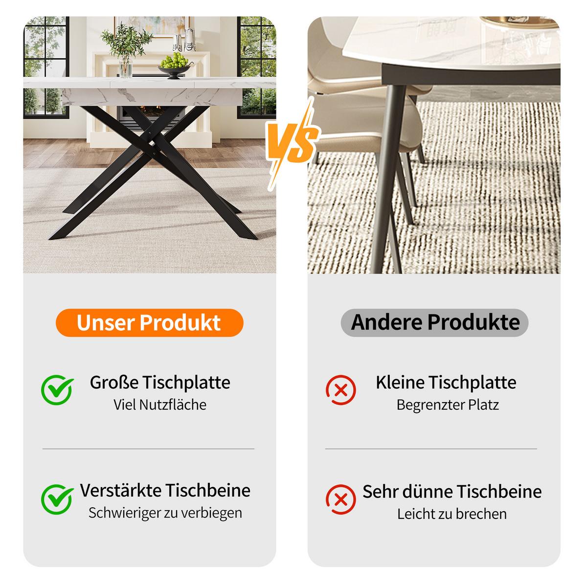 ESSTISCH Ausziehbar Weiß 160/80/76.50 cm - Weiß, Holzwerkstoff/Metall (160/80/77cm) - Urban Meuble