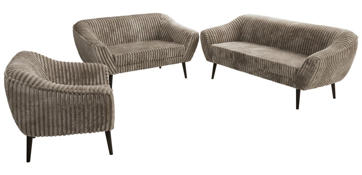 SITZGARNITUR PIRS 3+2+1 - Hellbraun Cord - Schwarze Beine - Hellbraun/Schwarz, Holzwerkstoff/Textil (180/75/74cm) - MKS