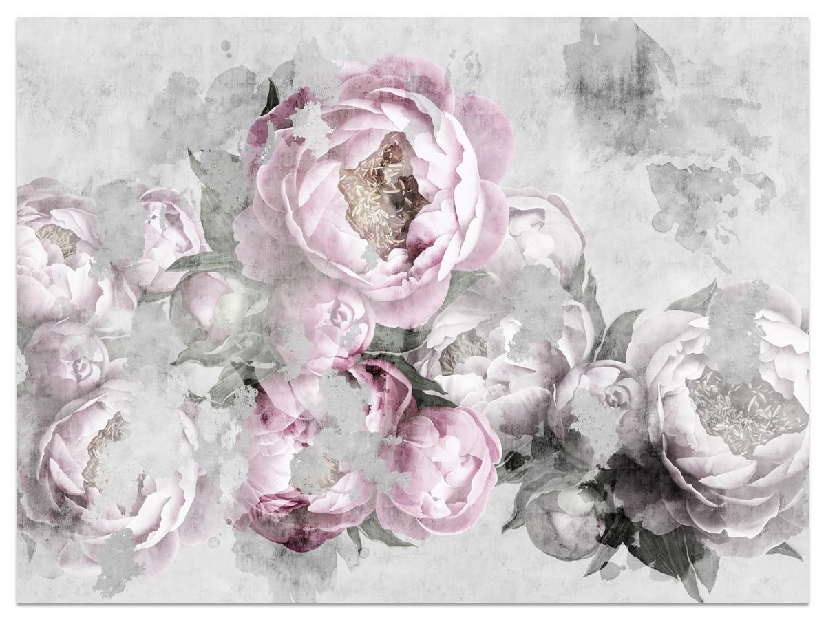 FOTOTAPETE für Küche Abstrakte Pink Pfingstrosen Beton Vintage 150x105 - Rosa/Grau, Papier (150/105cm) - Muralo